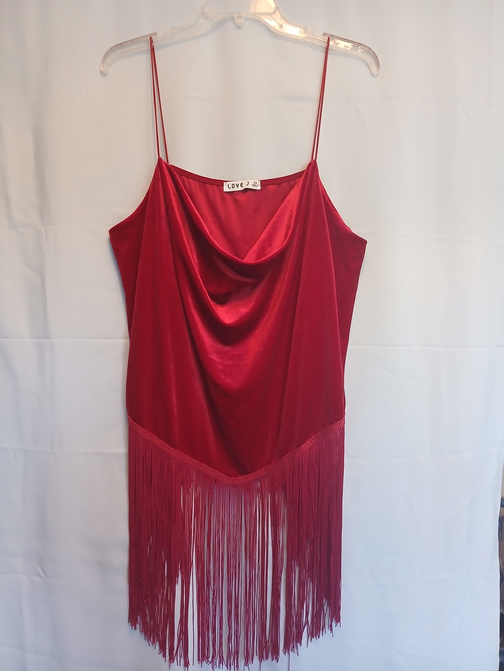 Red Satiny Velour Cowl Neck Fringe Camisole Top 3X NWOT